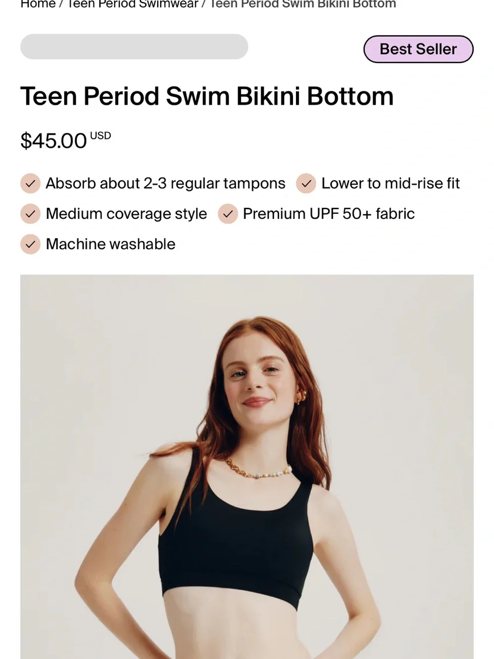 Kt. KT period proof classic bottom teen Black Bikini Bottom S. Small Knix